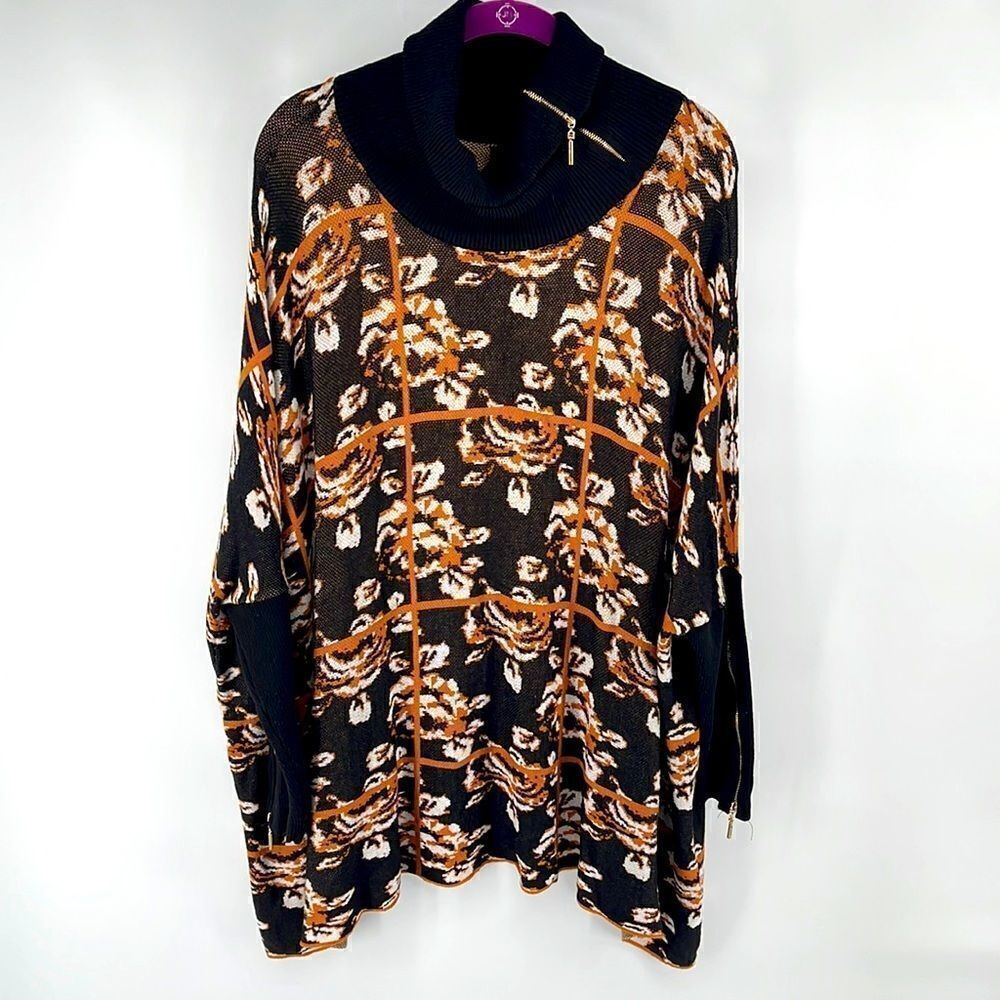 Joseph A. Floral grid sweater oversized fit zipper turtle neck NEW NWT medium